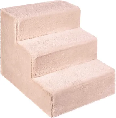 Produktbild von Hundetreppe für kleine Hunde 30 cm hoch rosa - Leiter 3 Stufen, gepolstert mit flauschigem Stoff, der Fell imitiert, tragbar - Plattform für Sofa