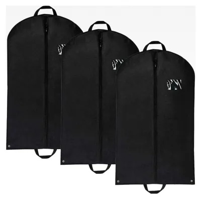 Produktbild von 3 x Premium Anzug Kleidersack Kleiderhülle 120 cm für Business Anzüge und Mäntel zur Lagerung und Reise, Mottensicher, faltbar und waschbar Schwarz
