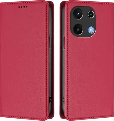Produktbild von Handyhülle für Umidigi Note 100, Kunstleder Klapphülle Stoßfeste Magnetische Hülle mit Ständer Rot