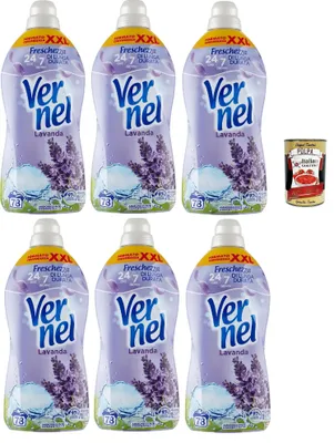Produktbild von Vernel Lavanda Ammorbidente, Weichspüler, parfümierte konzentrierte Waschmaschine, intensive Frische und Weichheit, 6x 1,9 -Liter XXL -Verpackung + Italian Gourmet polpa 400g