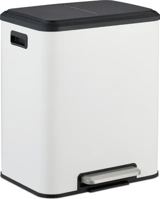 Image de Poubelle Relaxdays 2 x 15 litres, poubelle de cuisine avec seaux intérieurs amovibles, système d'ouverture automatique et pédale, blanche