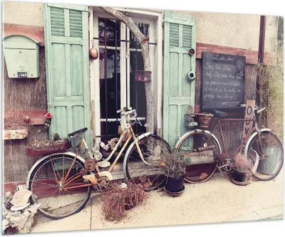 Produktbild von Bilder auf glas - Einteilig - Fahrräder Vintage Mietshaus - 100x70cm - Glasbilder - Wandbilder - Bilder - Wanddekoration aus Glas - Glas Bilder - Wandbild auf Glas - GAA100x70-4588