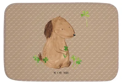 Produktbild von Mr. & Mrs. Panda Badematte Hund Kleeblatt - Hundeglück - Geschenk, duschmatte, Badezimmer Matte, Glück, Achtsamkeit, Viel, Badvorleger, Sprüche, Badezimmerteppich
