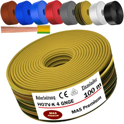 Obrázek produktu pro 100 metrů přívodního kabelu H07 V-K, zeleně-žlutý, 1x4 mm², jednotlivé vodiče, flexibilní