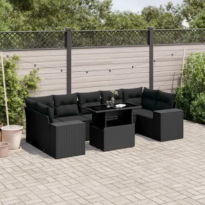 Produktbild von The Living Store 8-tlg. Garten-Sofagarnitur mit Kissen Schwarz Poly Rattan