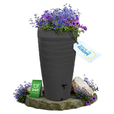 Produktbild von YourCasa Regentonne 240 Liter [Wave Design] - Frostsicher & UV-beständig Anthrazit