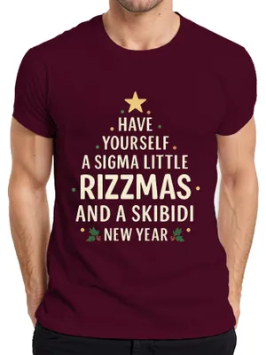 Zdjęcie produktu dla HAVE YOURSELF A SIGMA RIZZMAS SKIBIDI Śmieszna koszulka męska świąteczno-noworoczna, bordowy, XL