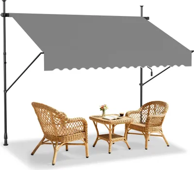 Produktbild von UISEBRT Klemmmarkise Balkonmarkise mit Handkurbel Einziehbar Manuell Sonnenschutz UV-beständig ohne Bohren Terrassenüberdachung 350x120cm Hellgrau