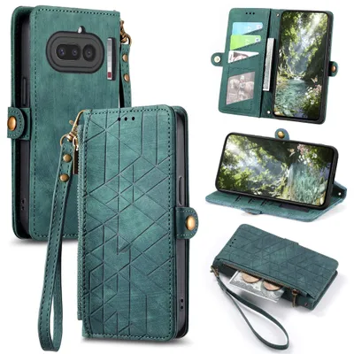 Obrázek produktu pro Pouzdro na mobilní telefon, skládací pouzdro typu peněženka pro Nothing Phone 4a, umělá kůže, na zip, zelené