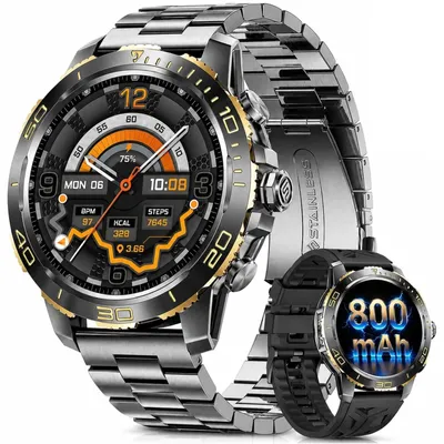 Produktbild von Smartwatch für Herren mit 800 mAh Akku AMOLED Militär Smartwatch Herren mit LED Taschenlampe IP68 Wasserdicht 200+ Sportmodi mit Bluetooth Anrufe