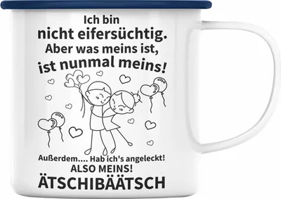 Produktbild von Trendation - Valentinstag Geschenk Freund Freundin Emaille Tasse Spruch Lustig Ich hab's Angeleckt Geschenkidee Frau Mann Spruch (Blau)