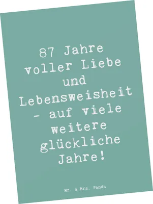 Produktbild von Mr. & Mrs. Panda Postkarte Spruch 87. Geburtstag Liebe - Meeresbrise - Geschenk, Ansichtskarte, Ansichtskarten, Geburtstagsgeschenk, glückliche Jahre, Grußkarte, Alter