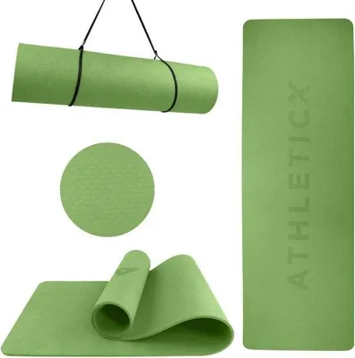 Produktbild von Premium Yoga-Matte, 183x61x0,8 cm, extra dicke Pilates-Matte aus strapazierfähigem TPE, rutschfeste Fitnessmatte, inklusive Yogamatten-Tasche, ideal für den Heimgebrauch