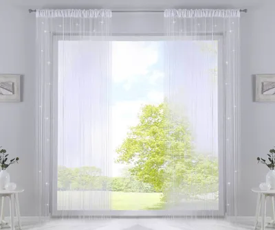 Produktbild von 2er Set Fadengardine , HxB 250x140 cm, Weiß Polyester mit Tunneldurchzug und eingenähtem Kräuselband, geeignet für Gardinenstangen und Gardinenschienen Fadenvorhänge Fadenstores Raumteiler 20303CN2