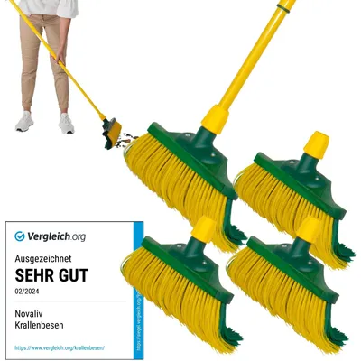 Produktbild von Novaliv Krallenbesen Set 30 cm Holz mit Teleskopstiel gebogenen Borsten Gartenbesen Straßenbesen Kehrbesen Laubbesen (4, 30 cm Besen mit Stiel)