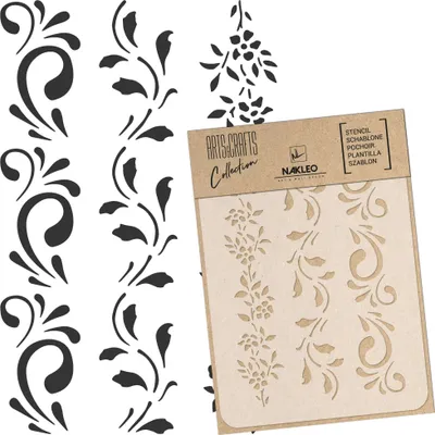 Produktbild von Malschablone für Handwerk A3 30x42cm, Randblumen Pflanze Blume Muster, Wiederverwendbare Kunststoff DIY & Scrapbooking Zeichenschablone