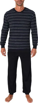 Produktbild von Herren Frottee Schlafanzug lang, Pyjama mit feinem Ringel-Muster - auch in Übergröße ; blau , 56