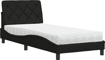 Image de Lit avec matelas noir 90x190 cm tissu
