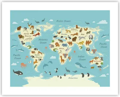 Produktbild von Poster - Poster ohne Rahmen - Tiere die Welt Karte - 50x40 cm - Wand Bild - Wanddeko - Wandbilder - Kunstposter - Wandposter - Bilder - Kunstdruck - Wanddekoration - Wandbild - P2XAA50x40-4860