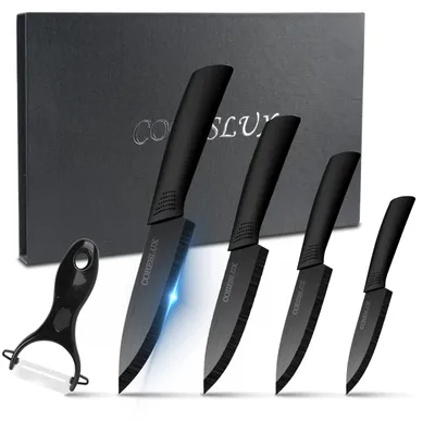 Produktbild von Solidchoice – Keramisches Messbesteck-Set mit 4 Messern und 1 Schaber, Schwarz