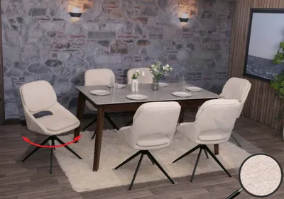 Produktbild von 6er-Set Esszimmerstuhl MCW-N73, Küchenstuhl, drehbar Auto-Return, Stoff/Textil Chenille (490g/m²)   creme-beige
