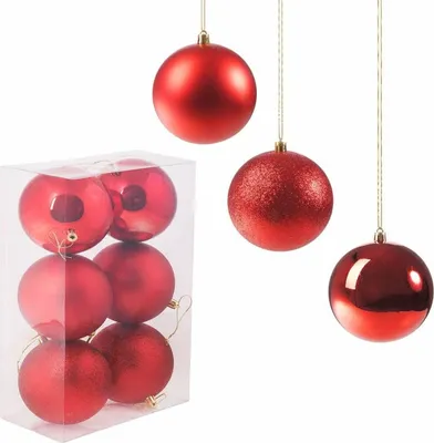 Zdjęcie produktu dla Czerwone bombki choinkowe 6 cm 6 sztuk