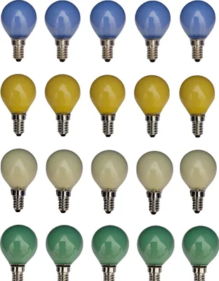 Produktbild von 20x Glühlampe Glühbirne Kugel E14 25W 25 Watt 5x Farbe Blau Grün Gelb Matt