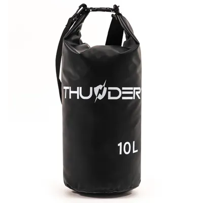 Produktbild von THUNDER® Dry Bag 10L Schwarz – Wasserdichter Packsack aus PVC mit Rolltop & Tragegurt für Kajak, Outdoor