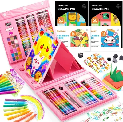 Image de Mallette de coloriage pour enfants Set de coloriage 335 pièces crayons de couleur roses