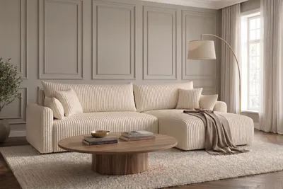 Produktbild von Kaiser Möbel Ecksofa mit Schlaffunktion, Cordstoff Tilia, Ecru, Rechts, JAPANDI
