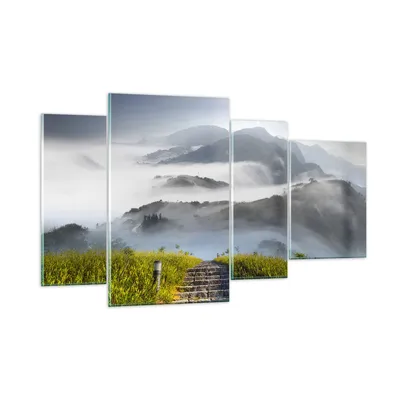 Produktbild von Bilder auf glas - Berg Nebel Landschaft Morgen - 120x70cm - Glasbilder - Wandbilder - Kunstdruck - zum Aufhängen bereit - Wanddekoration aus Glas - Glas Bilder - Wandbild auf Glas - GDL120x70-2478