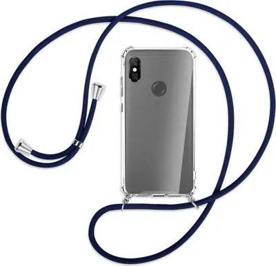 Produktbild von Handykette Backcover-Schutzhülle mit Band (Metall silberfarben) für Xiaomi Redmi Note 6 Pro - dunkelblau