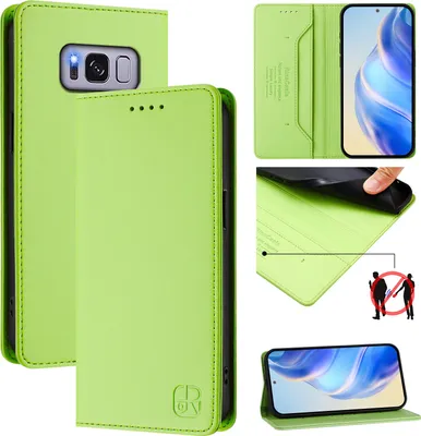 Produktbild von Lederhülle für Samsung Galaxy S8 Hülle Flip Brieftasche Kartenfächern Ständer Schutzhülle Grün