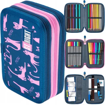 Produktbild von 47-teilig Federmäppchen 3 Fach Federtasche Federmappe Bleistift Etui Tasche