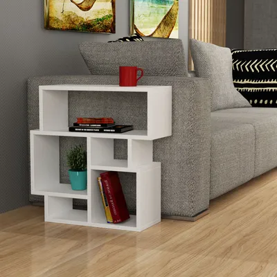 Produktbild von DECORTIE Karma Moderner Beistelltisch Weiß Mehrzweck mit Kreativität 22 x 59 x 61 cm