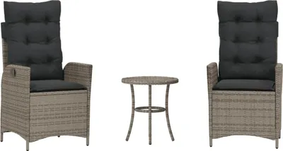 Produktbild von 3-tlg. Bistro-Set mit Kissen Grau Poly Rattan