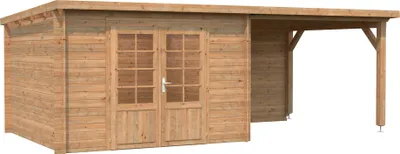 Produktbild von Palmako Gartenhaus Ella 8,7 + 8,2 m² - 28 mm Hellbraun tauchimprägniert