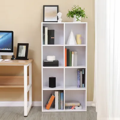 Produktbild von VASAGLE Bücherregal mit 8 Fächern 129,5x 65,5 x 30 cm Regal aus Holz freistehende Schrank für Büro/ Zuhause weiß LBC24WT