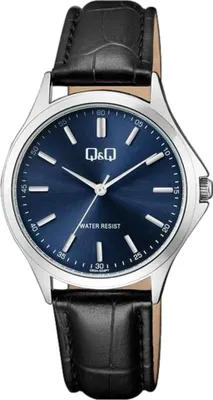 Produktbild von Q&Q Herrenuhr mit Kunstlederionsarmband, 3 Bar, schwarz/ZB blau