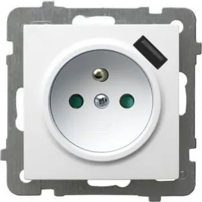 Obrázek produktu pro Jako bílá p/t zásuvka s uzemněním 2P+Z se stíněním + USB nabíječka bez rámečku