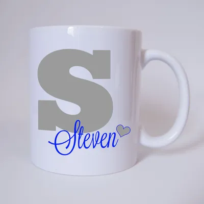 Produktbild von Namenstasse Buchstabe S, individueller Name (Grau/Blau) / Tasse / Kaffeetasse / Kaffeebecher