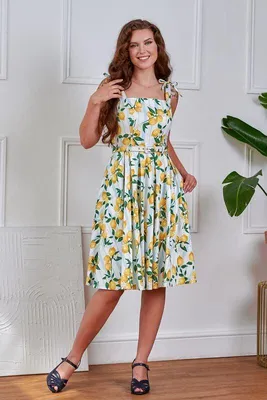 Produktbild von Banned Alternative Mittellanges Kleid Damen June Lemon and stripes swing dress gelb S