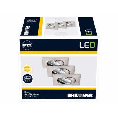 Produktbild von Briloner LED Einbauleuchten 3er Set schwenkbar eckig Nickel matt 5W 400lm 3000K IP23