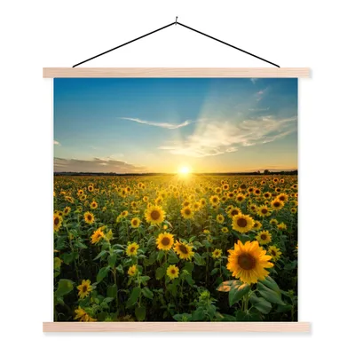 Produktbild von MuchoWow® Textilposter Sonnenuntergang - Blumen - Sonnenblume - Horizont - Landschaft 40x40 cm mit holzfarbenen Rahmen - Posterleiste