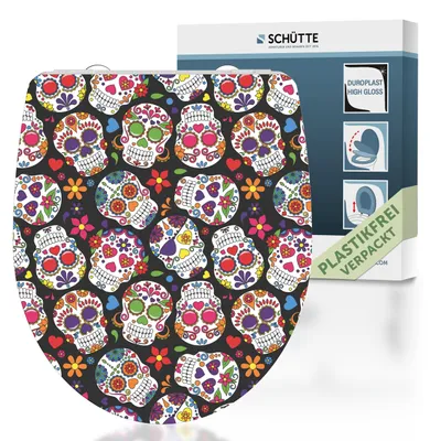 Produktbild von SCHÜTTE Duroplast HG WC Sitz CRAZY SKULL, Toilettendeckel mit Absenkautomatik und Schnellverschluss, Toilettensitz