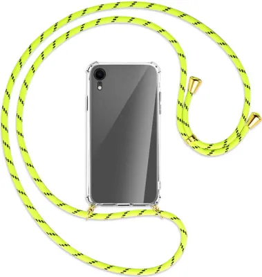 Produktbild von Handykette Backcover-Schutzhülle mit Band (Metall goldfarben) für Apple iPhone XR - neongelb