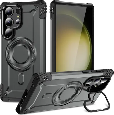 Produktbild von Magnetisch Hülle für Samsung Galaxy S23 Ultra, Heavy Duty Militärischer Stoßfest Handyhülle Kamera-Ringständer Grau