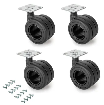Produktbild von Emuca Lot von 4 Rollen Hole mit Montageplatte, Durchmesser 65mm, Stahl, Schwarz