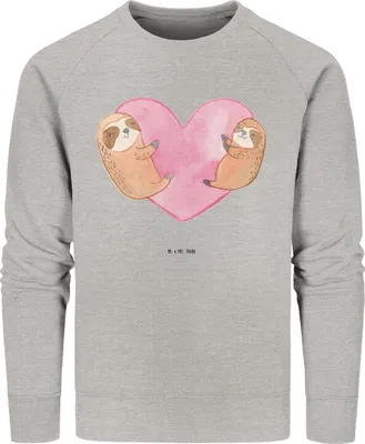 Produktbild von Mr. & Mrs. Panda Bio Baumwoll Pullover Faultiere Herz Größe M - Heather Grey - Geschenk, Valentinstag, Pulli, Sweatshirt, für Freundin, Frauen, Mitbringsel, Sweater