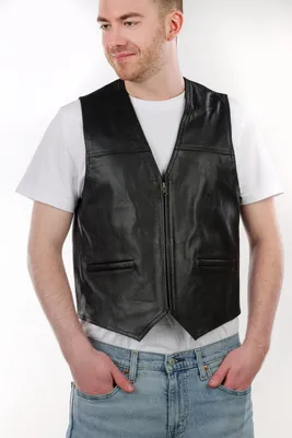 Produktbild von Lederweste Herren "Otto" mit Zip aus weichem robustem Rind Nappa – schwarz / 2XL